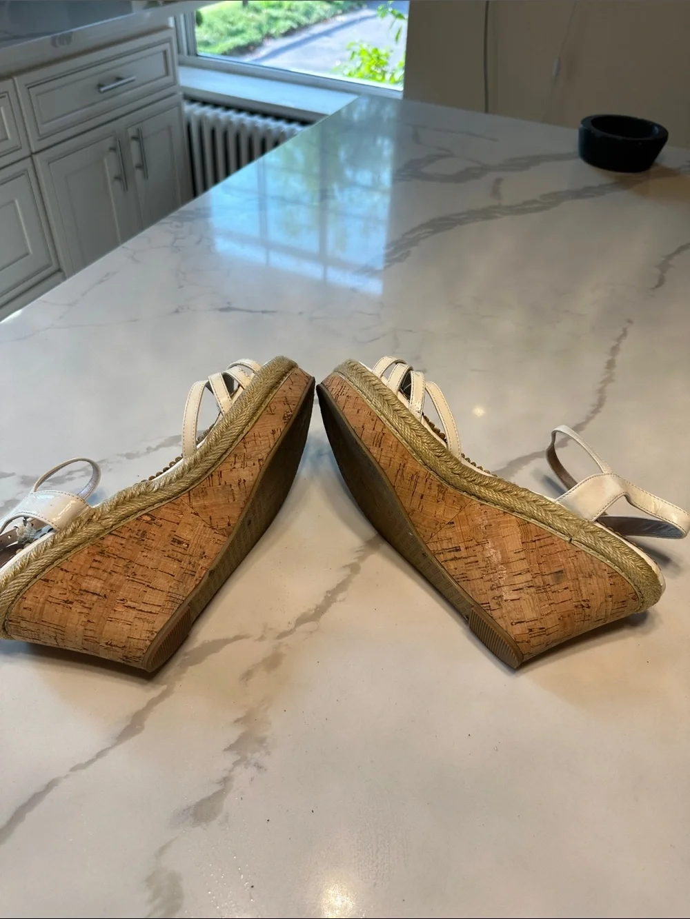 Obsession Rules White Espadrille Wedge Sandals with Ankle Strap